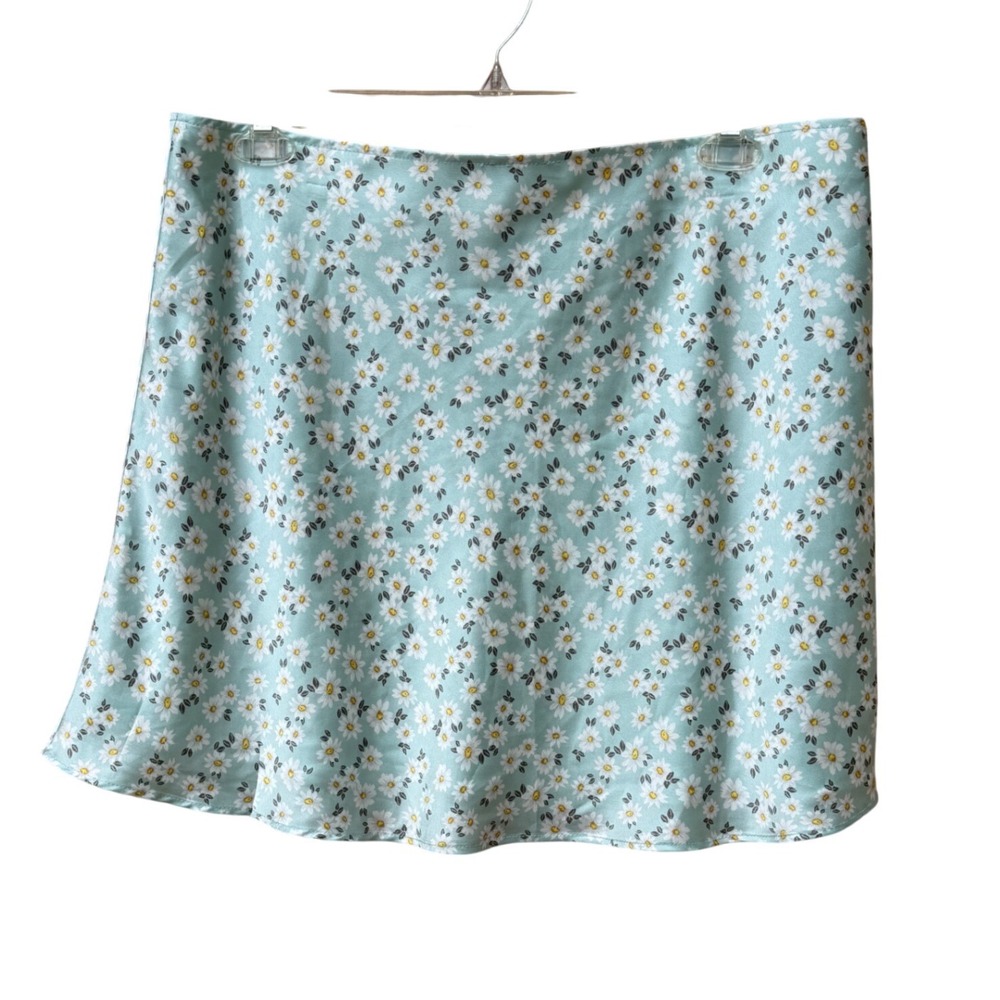 Satin Daisy Floral Slip Mini Skirt Blue Juniors XXL 19 No Boundaries